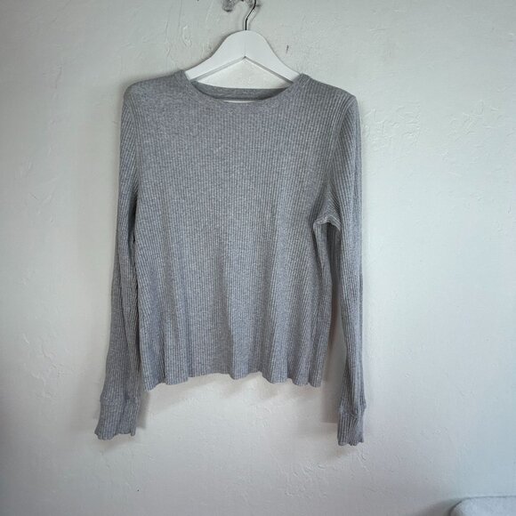 Aerie Womens Gray Ribbed Knit Long Sleeve Crew Neck Top Size XXL Pullover Casual - Picture 1 of 6